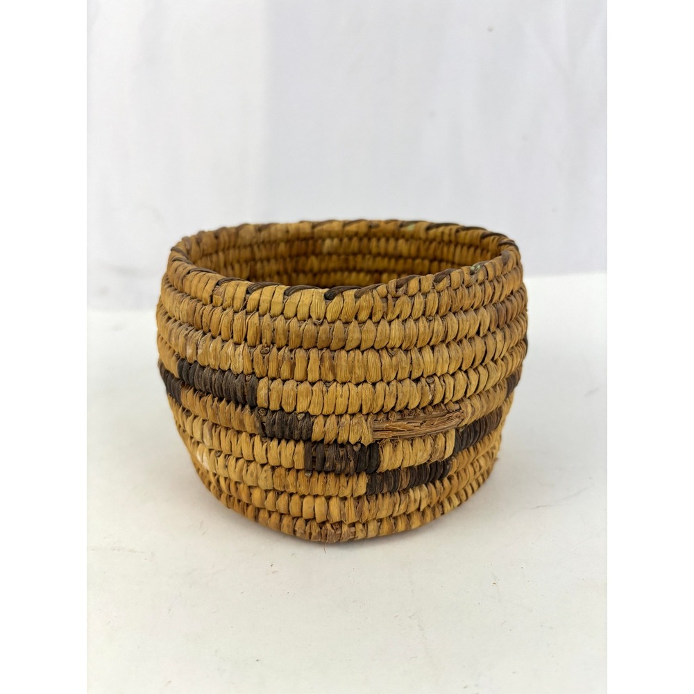 Vintage‎ Southwest Papago Style Coiled Basket Bowl Handwoven Yucca Fiber